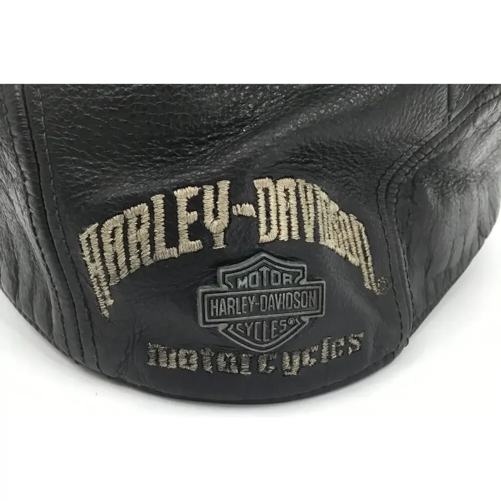 Vintage Harley-Davidson Leather Newsboy Flat Cap Hat Large Y2K